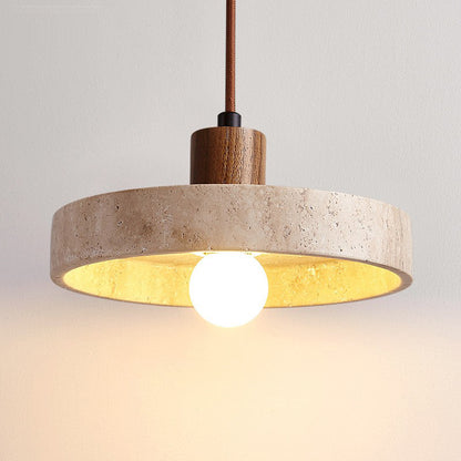 TerraLume Pendant Light | Natural Travertine Stone and Solid Wood Ceiling Lamp - Styyler