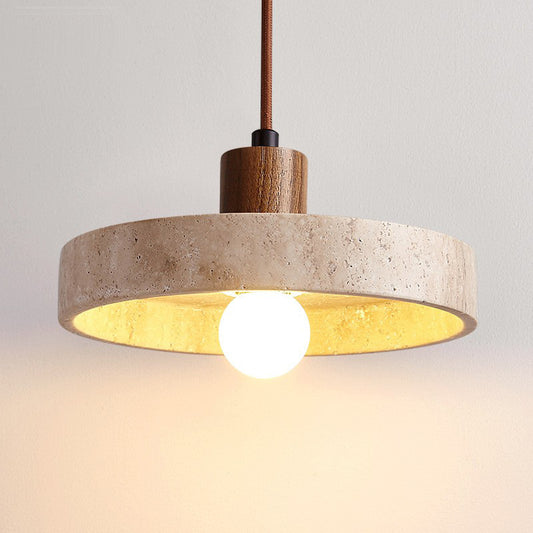 TerraLume Pendant Light | Natural Travertine Stone and Solid Wood Ceiling Lamp - Styyler