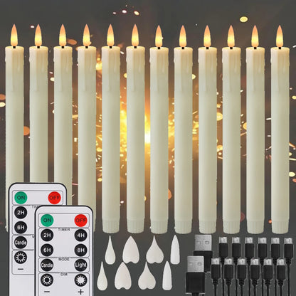 Flicka Rechargeable Taper Candles | Set of 6 Battery-Operated LED Candles for Christmas, Halloween, Dinner Parties