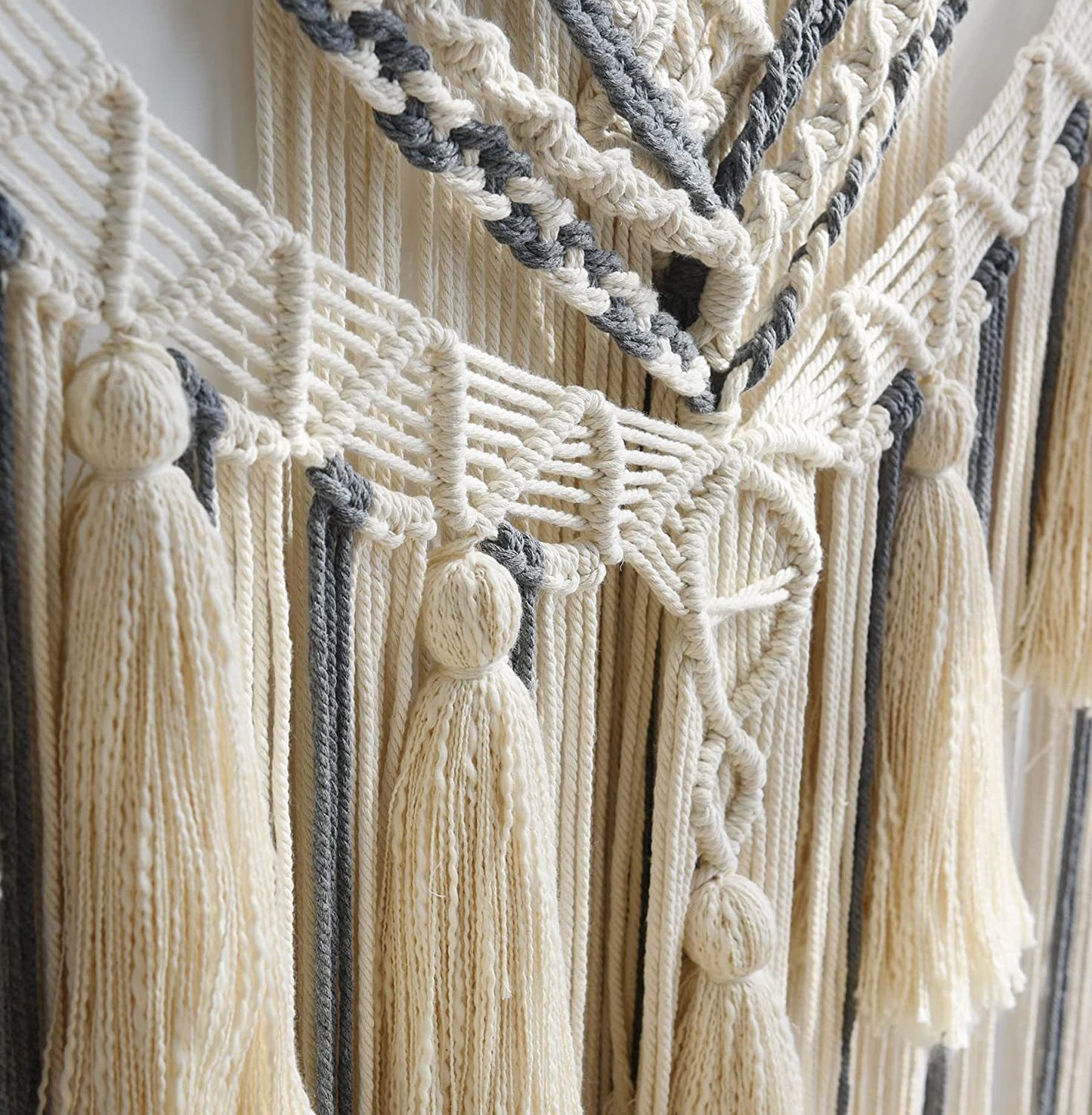 Asbury Large Cream and Grey Macramé Wall Hanging | Cotton Bohemian Decor