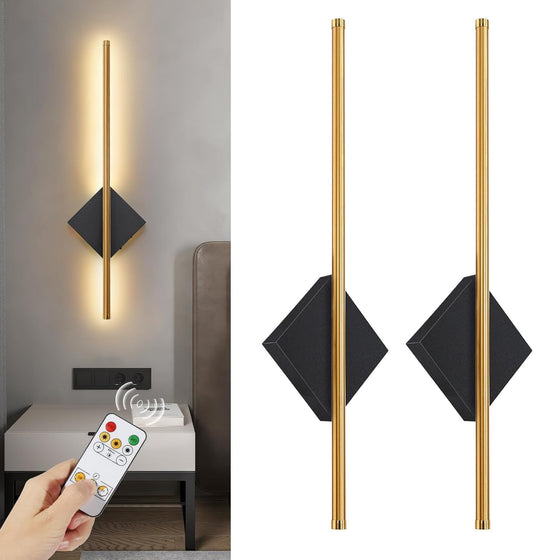 KIRE Modern Wireless LED Wall Sconce | Rechargeable Gold and Black Linear Light