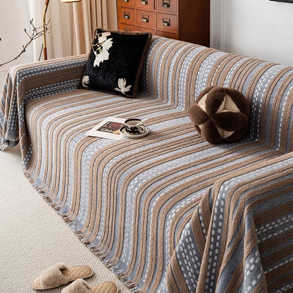 CASCADE Plush Velvet Striped Sofa Cover in Various Warm Colours - Styyler