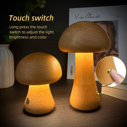 Myka Wooden Mushroom Table Lamp - Touch-Sensitive