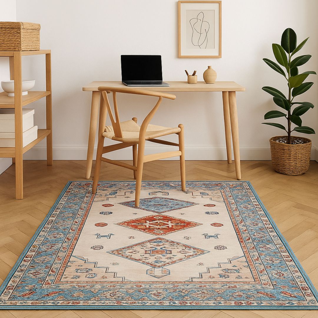 MIRZA – Printed Tribal Diamond Rug with Non-Slip Backing | Machine Washable - Styyler