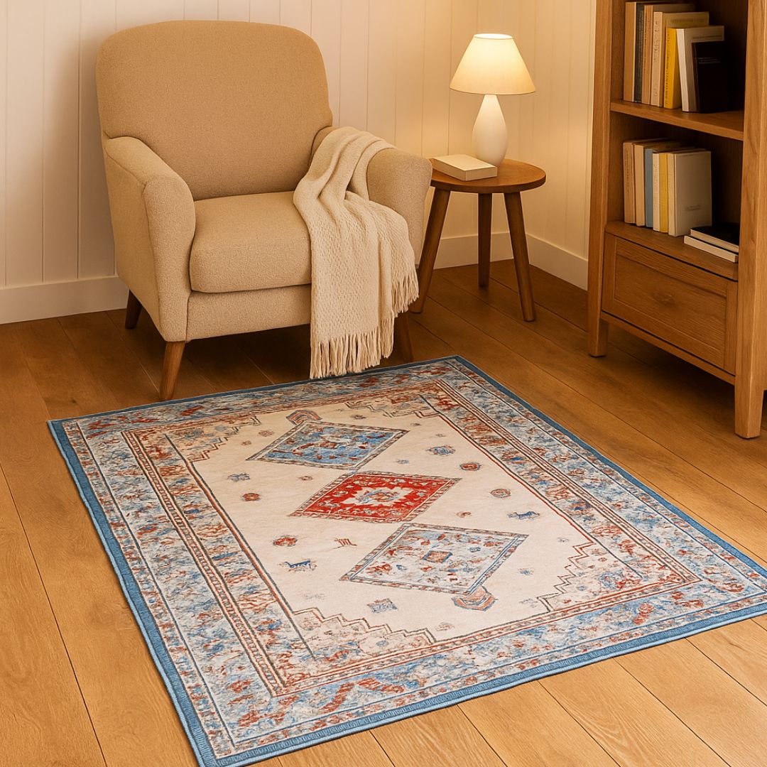 MIRZA – Printed Tribal Diamond Rug with Non-Slip Backing | Machine Washable - Styyler