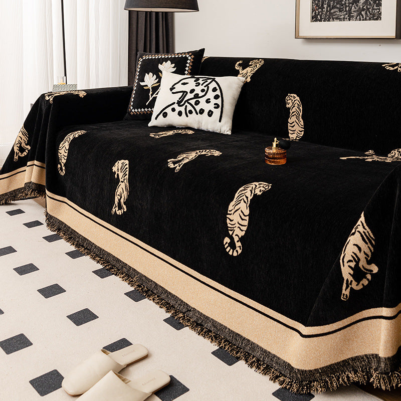 ORYN Chenille Sofa Cover | Tiger & Leopard Pattern Couch Protector