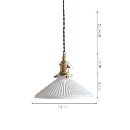QUILL Ceramic and Brass Pendant Light | Small Ribbed Glass Lampshade