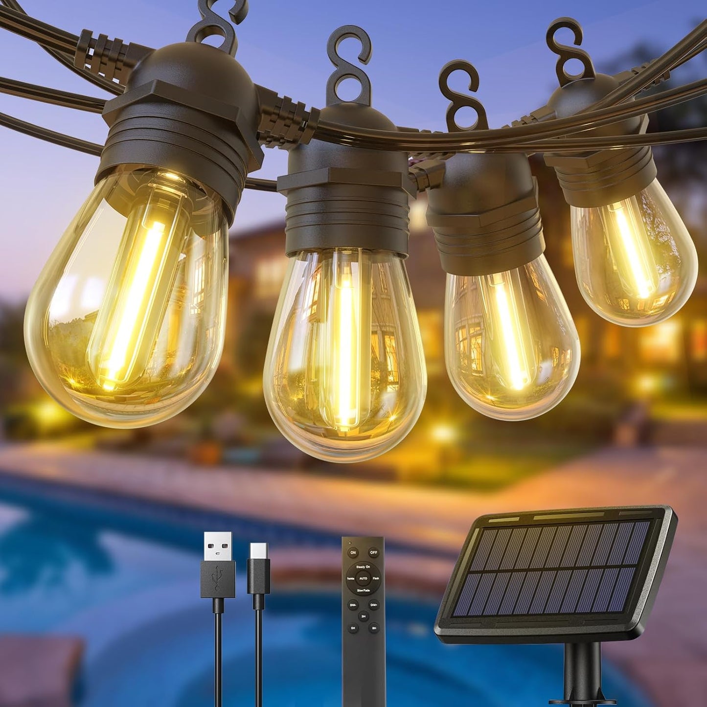 LumoFete Solar Festoon Lights with Remote | IP65 Waterproof & Shatterproof | Extendable