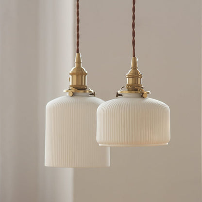 QUILL Ceramic and Brass Pendant Light | Small Ribbed Glass Lampshade