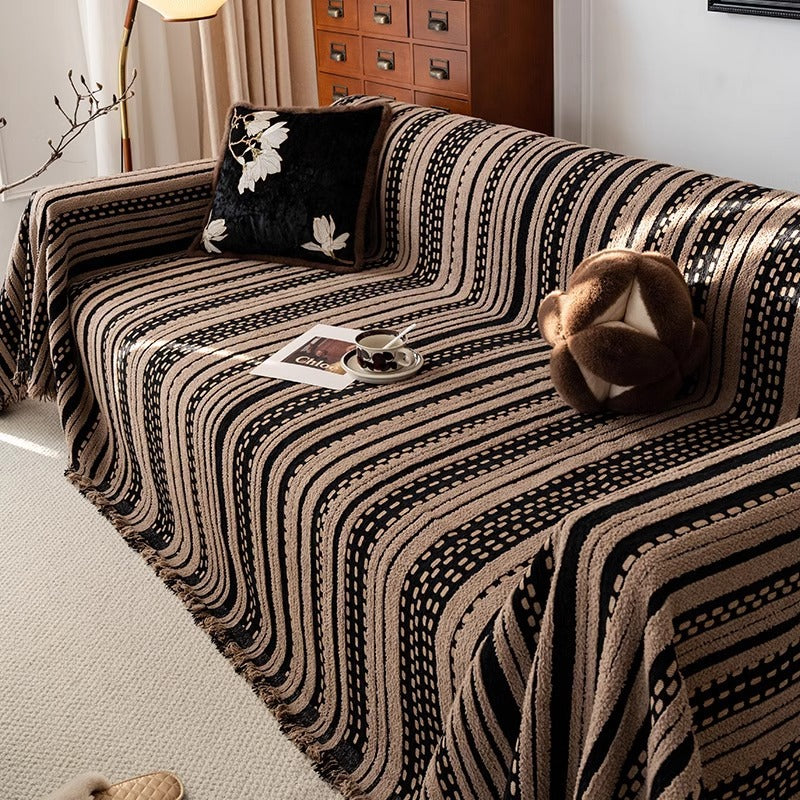 CASCADE Plush Velvet Striped Sofa Cover in Various Warm Colours - Styyler