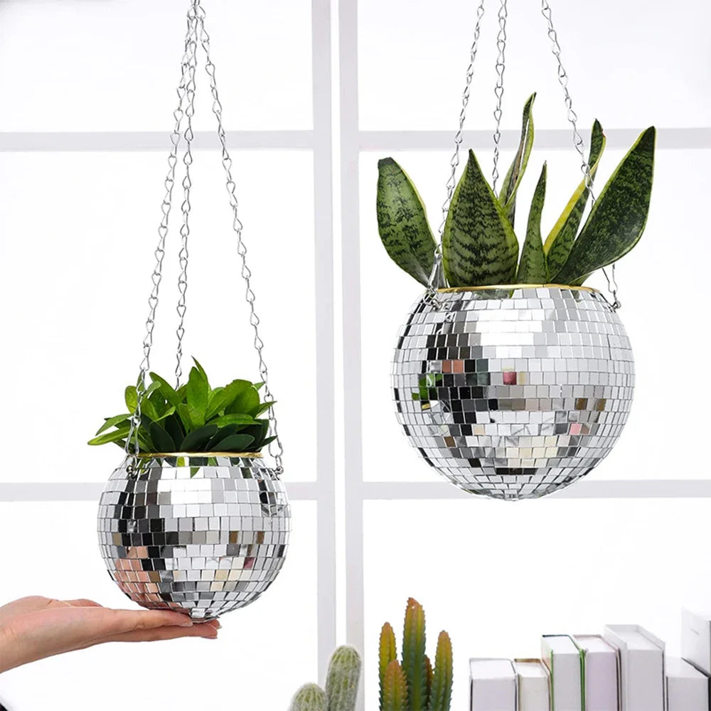 Chic Disco Ball Hanging Planter with Mirrored Tiles | Planter for Succulents and Ferns - Styyler