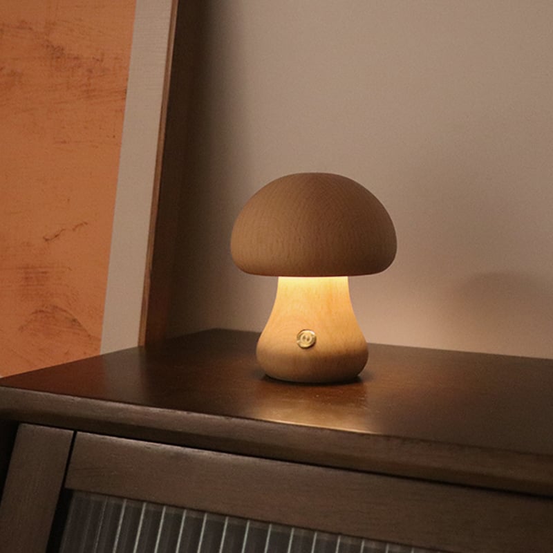 Myka Wooden Mushroom Table Lamp - Touch-Sensitive