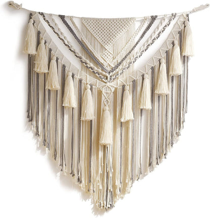 Asbury Large Cream and Grey Macramé Wall Hanging | Cotton Bohemian Decor
