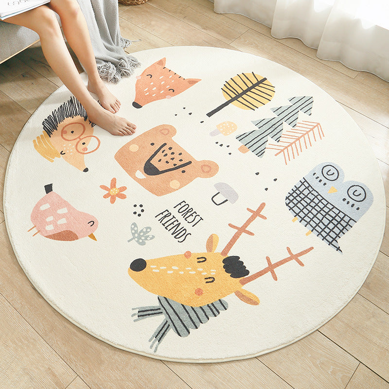 Forest Friends Rug | Machine Washable | Round Kids Play Mat