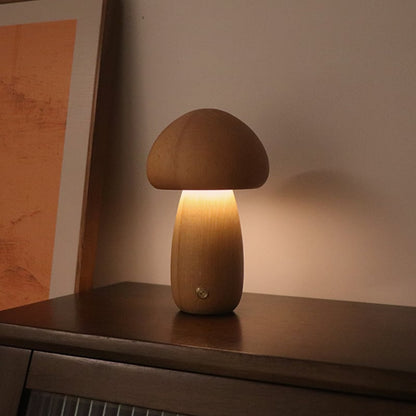 Myka Wooden Mushroom Table Lamp - Touch-Sensitive