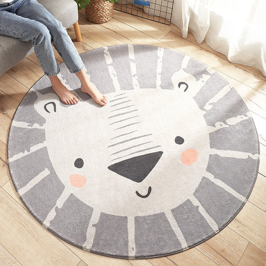 Gentle Lion Rug | Machine Washable | Round Childrens Mat