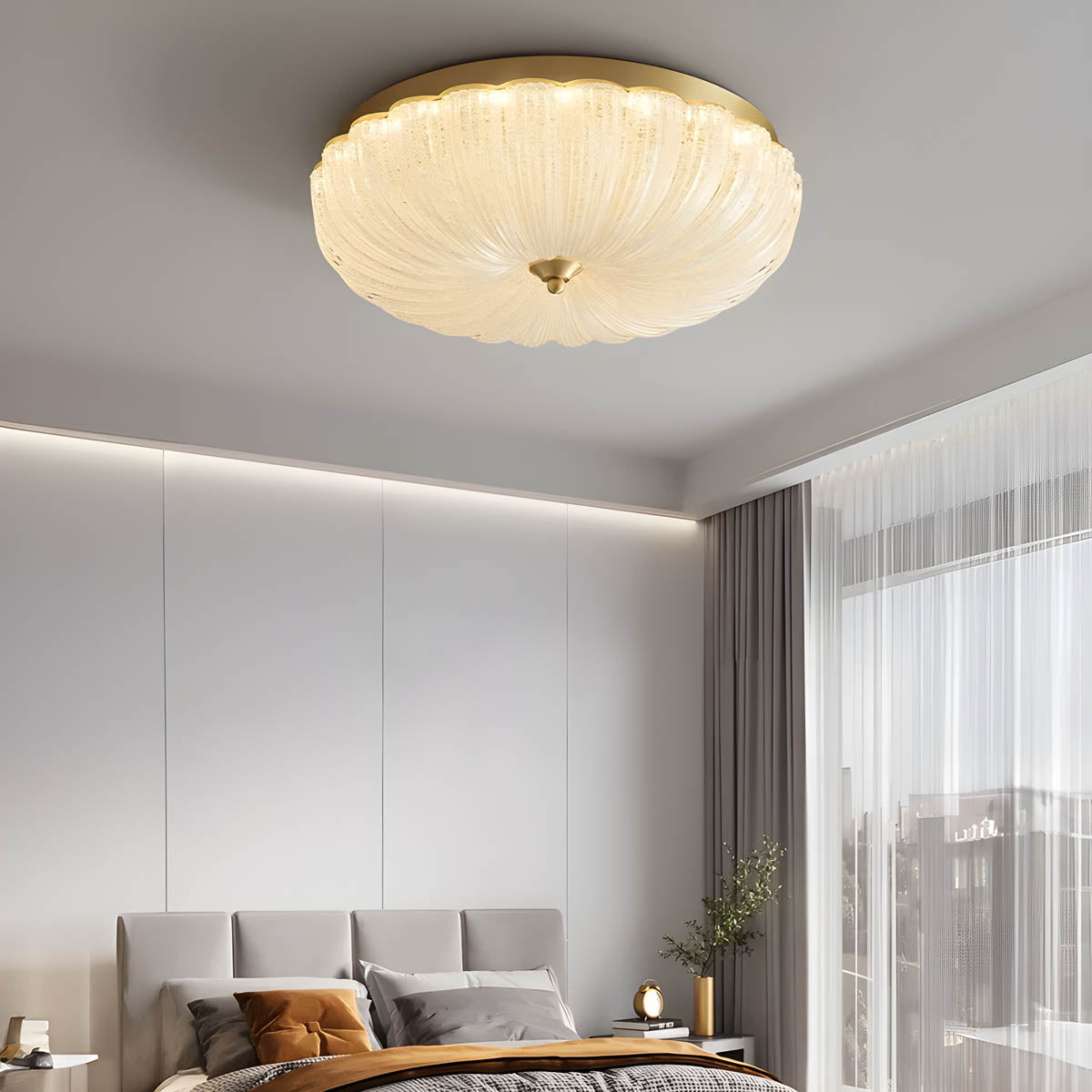 ARYNA Ceiling Light Fixture with Scalloped Edge and Textured Dome - Styyler