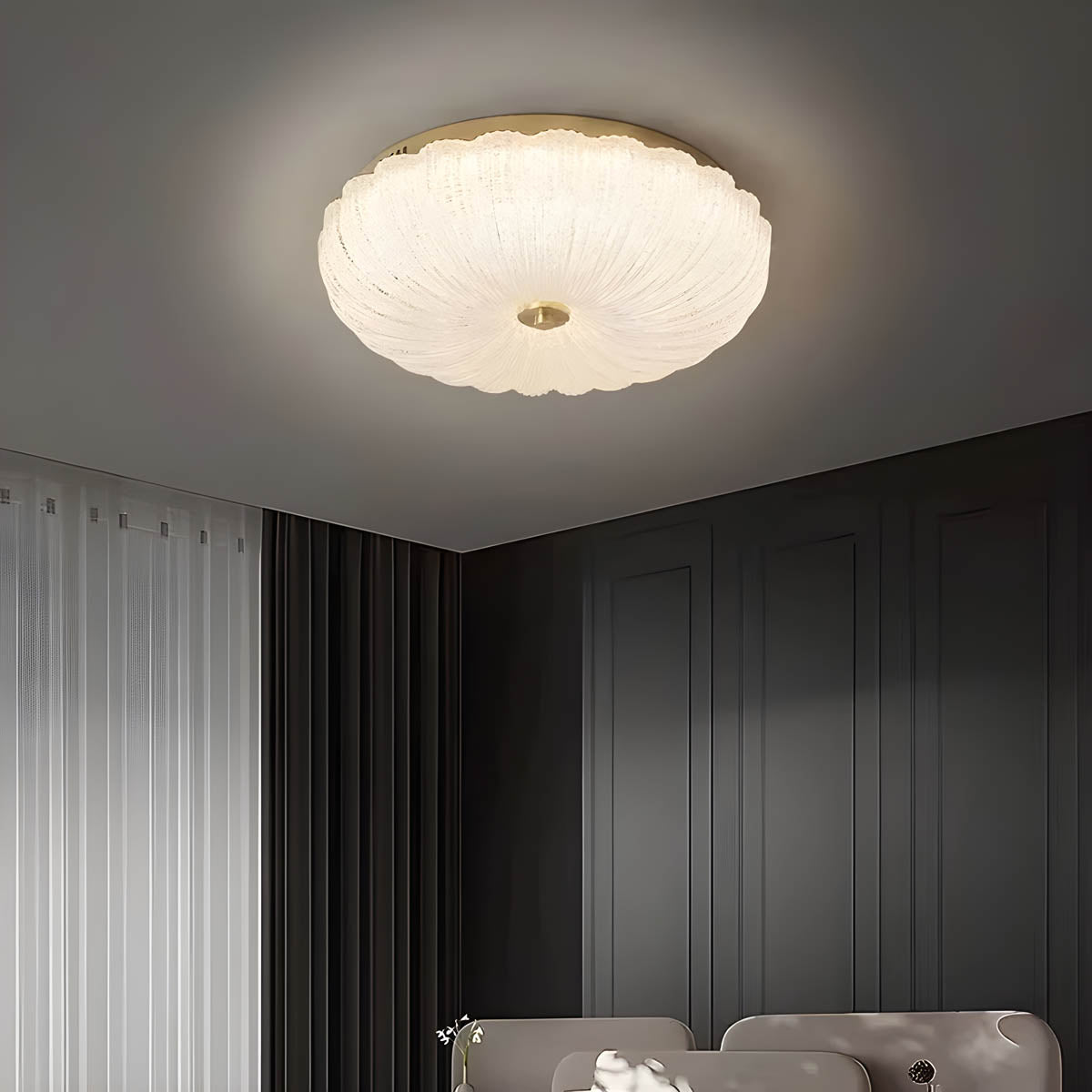 ARYNA Ceiling Light Fixture with Scalloped Edge and Textured Dome - Styyler