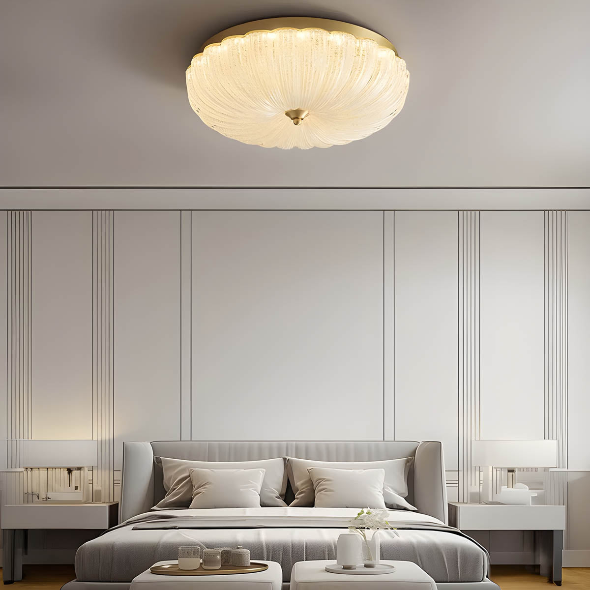 ARYNA Ceiling Light Fixture with Scalloped Edge and Textured Dome - Styyler