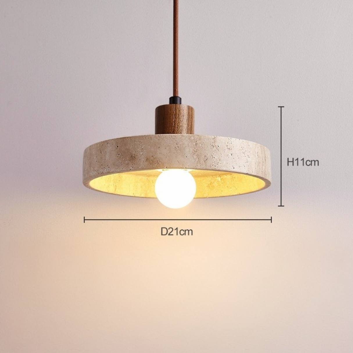 TerraLume Pendant Light | Natural Travertine Stone and Solid Wood Ceiling Lamp - Styyler