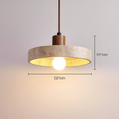 TerraLume Pendant Light | Natural Travertine Stone and Solid Wood Ceiling Lamp - Styyler