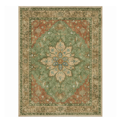 Amira  Persian Style Rug | Terracotta & Green | Low-Pile Machine Washable