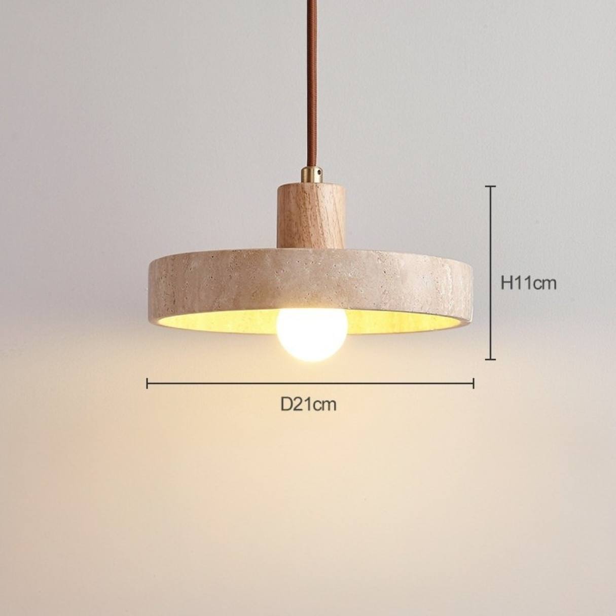 TerraLume Pendant Light | Natural Travertine Stone and Solid Wood Ceiling Lamp - Styyler