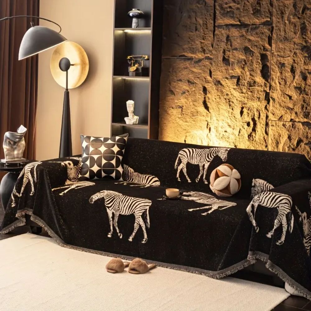STRIDES Black Zebra Sofa Cover | Soft Feel Slipcover for Sofa, Chair, and Loveseat - Styyler