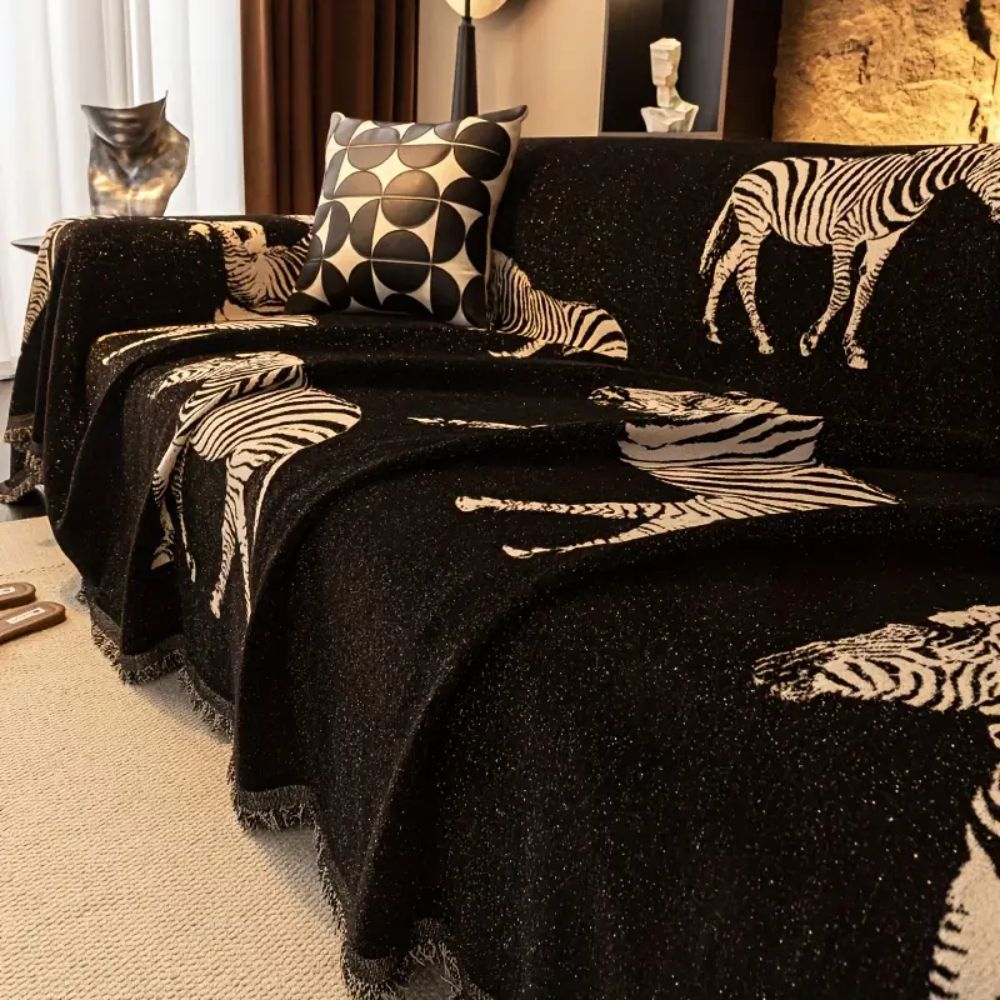 STRIDES Black Zebra Sofa Cover | Soft Feel Slipcover for Sofa, Chair, and Loveseat - Styyler