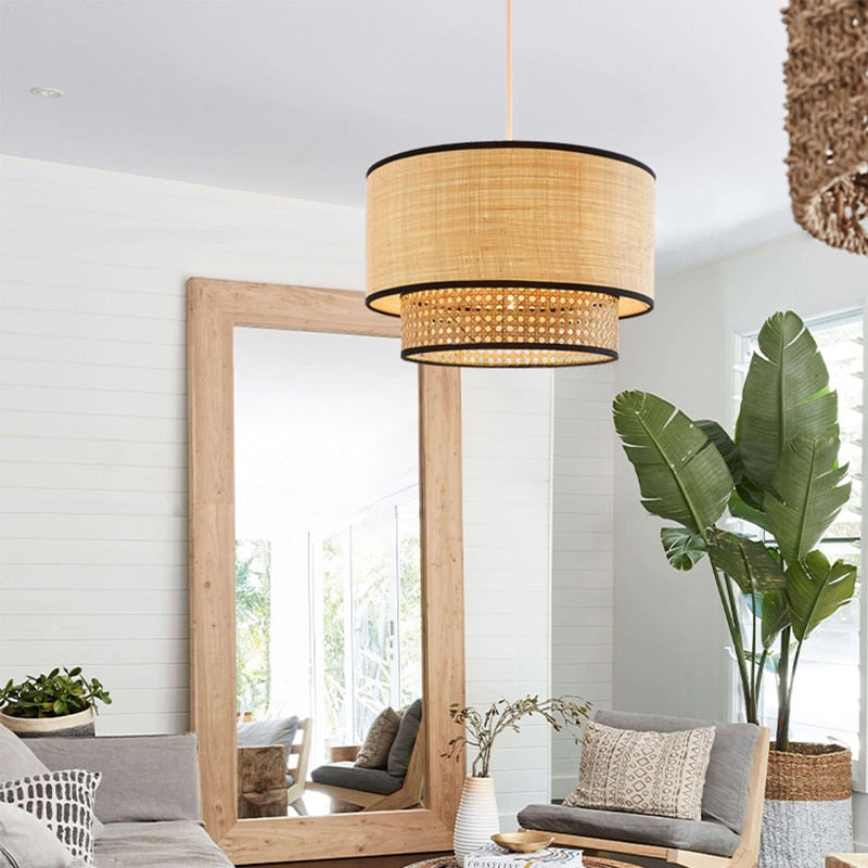 Bohemian Raffia Table Lamp with Black Trim – Rustic Chic Bedside Lamp for Living Room and Bedroom Decor 2