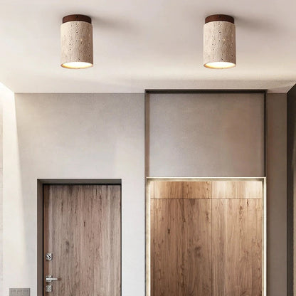Boho Ceiling Light with Natural Yellow Cave Stones - Minimalist Surface-Mounted Down-Light for Unique Ambiance 1