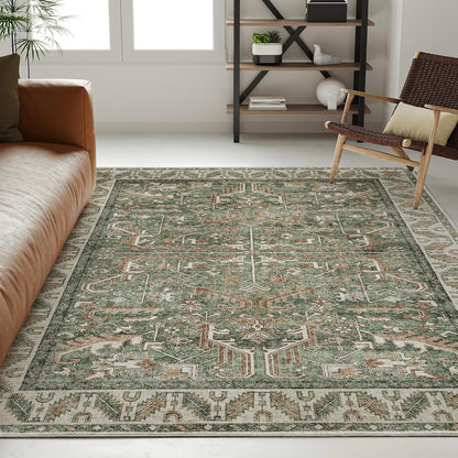 Rumi Persian Style Rug | Soft, Stylish and  Easy to Clean | Green, Beige, Coffee