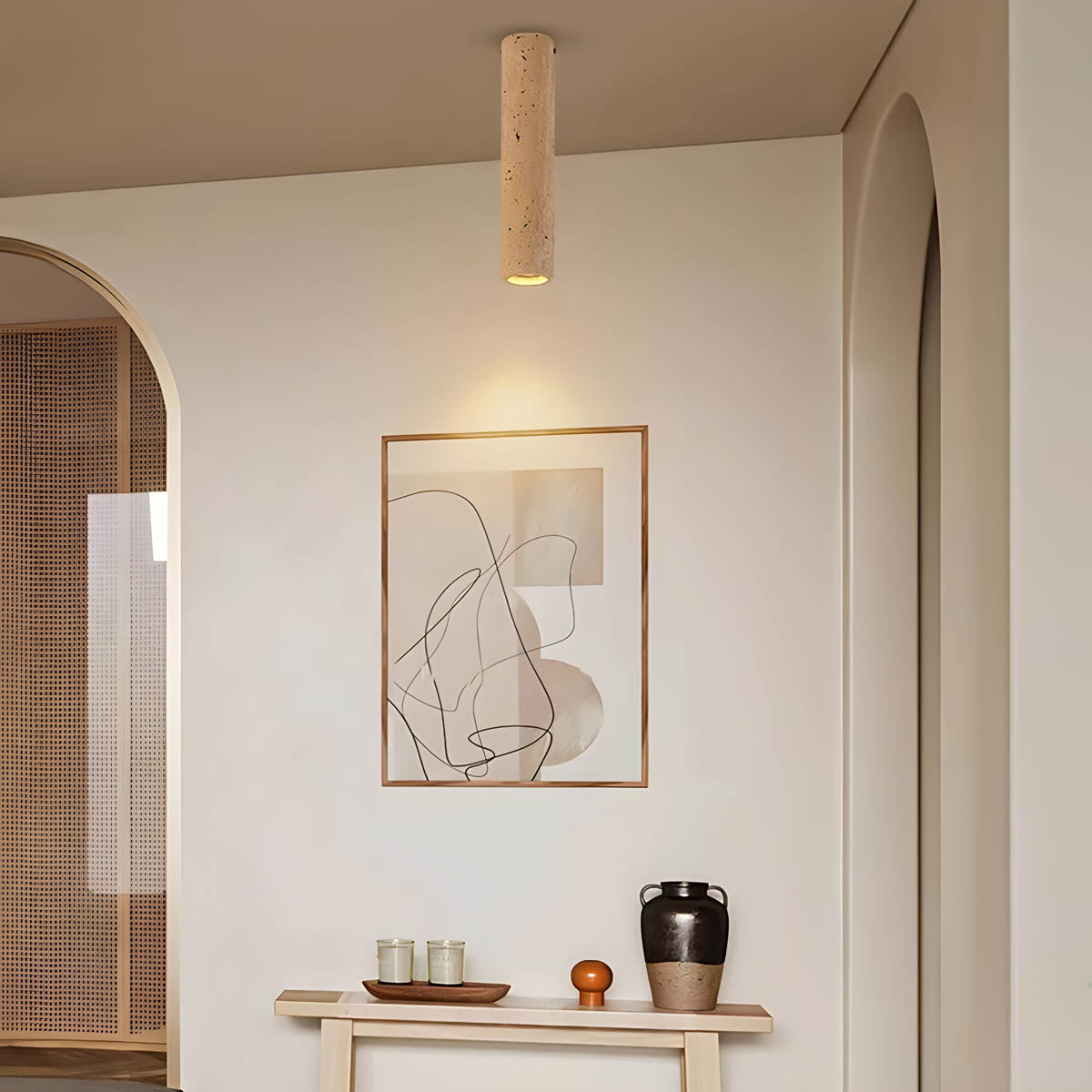 SOLUNA – Modern Travertine Ceiling Light | Surface-Mounted Stone Down Light - Styyler