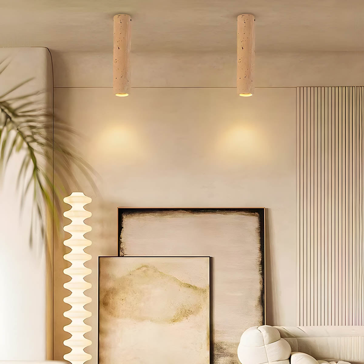 SOLUNA – Modern Travertine Ceiling Light | Surface-Mounted Stone Down Light - Styyler