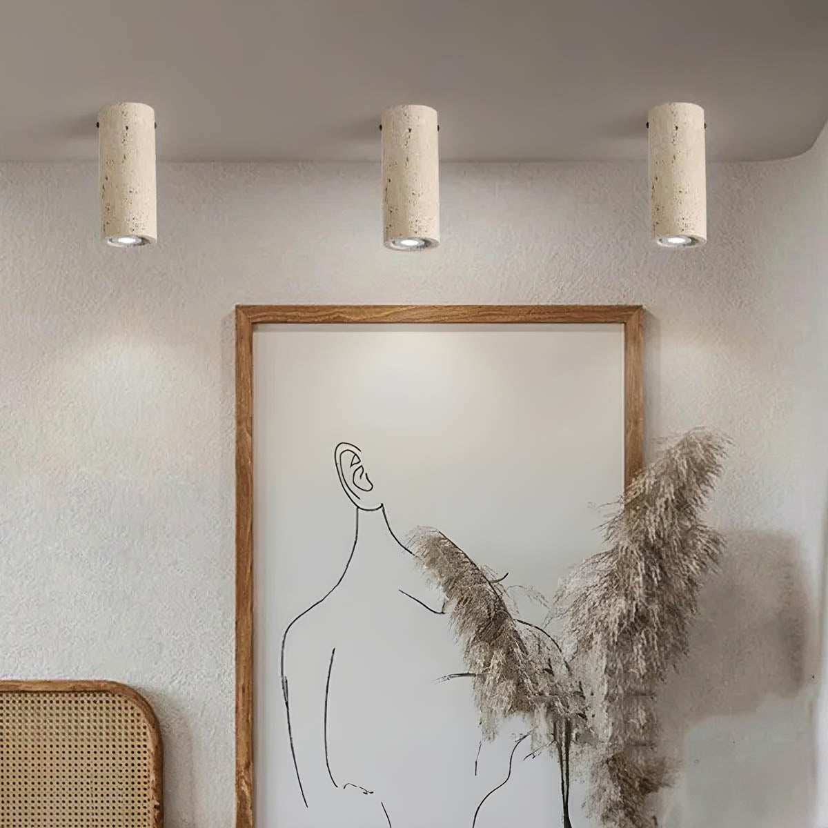 SOLUNA – Modern Travertine Ceiling Light | Surface-Mounted Stone Down Light - Styyler