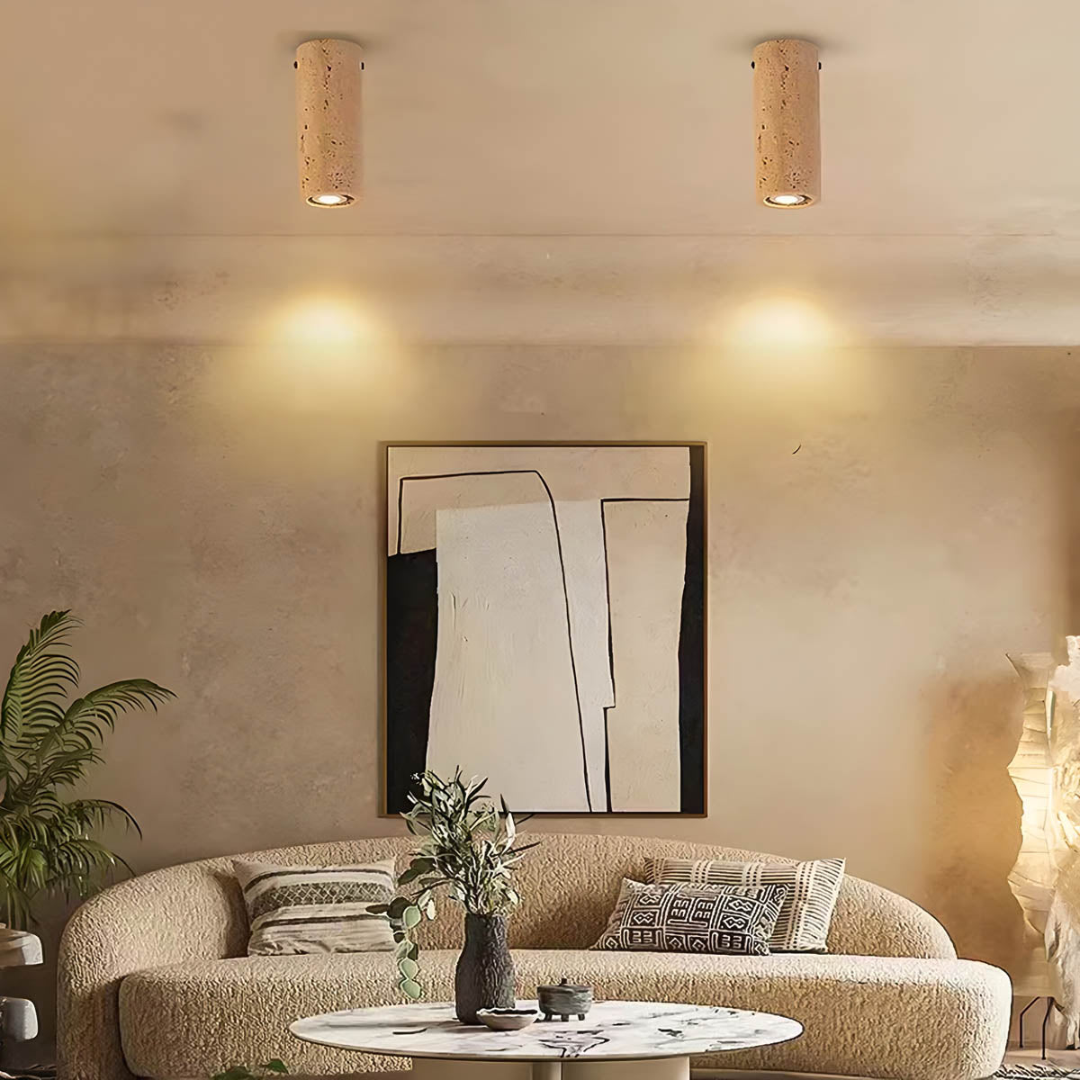 SOLUNA – Modern Travertine Ceiling Light | Surface-Mounted Stone Down Light - Styyler