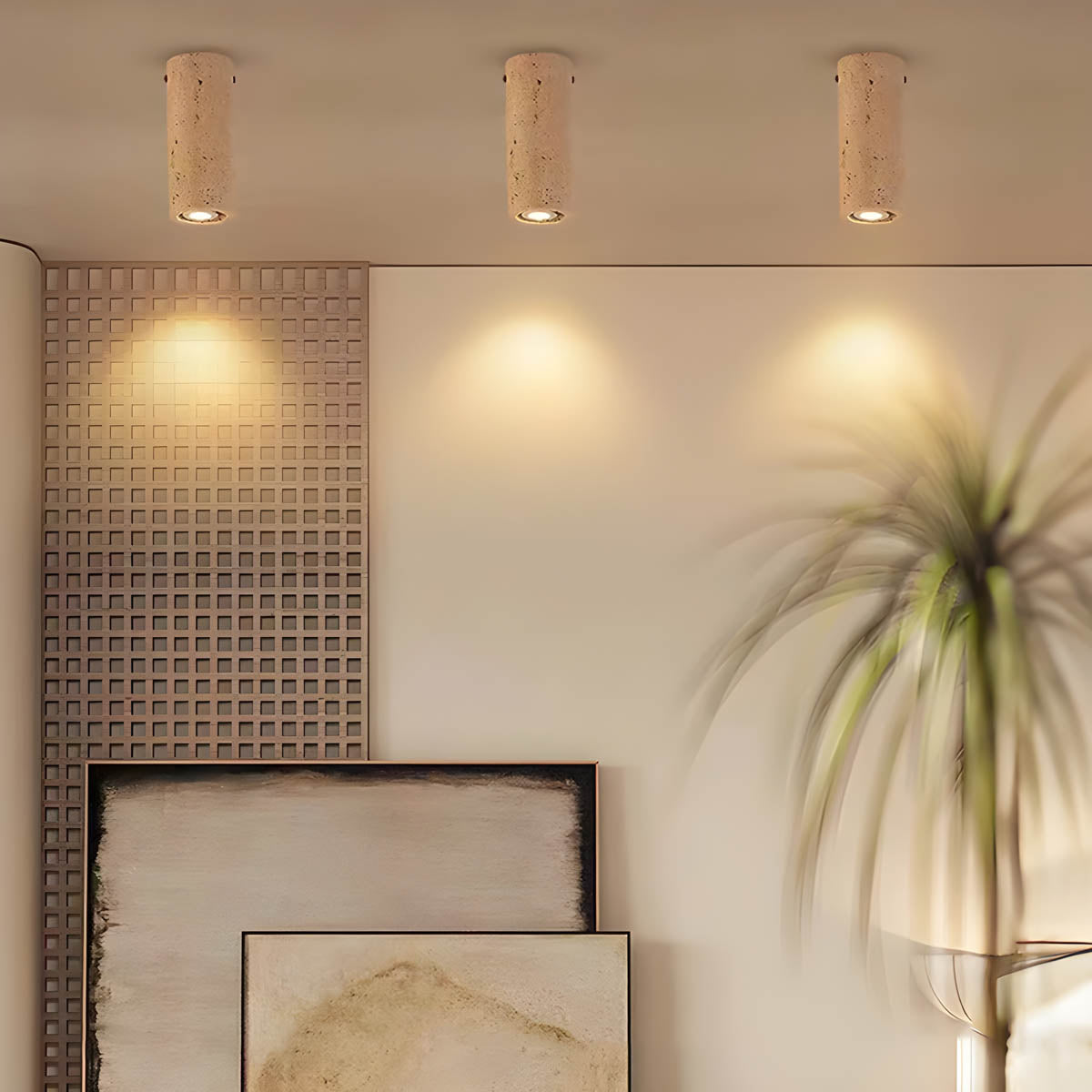 SOLUNA – Modern Travertine Ceiling Light | Surface-Mounted Stone Down Light - Styyler