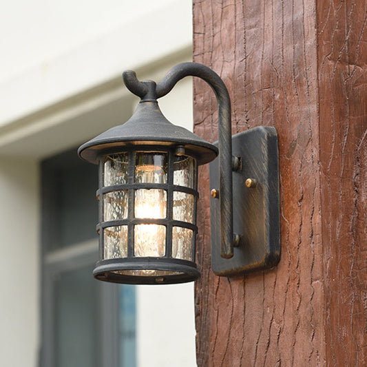 Cedar Outdoor Wall Lamp with Seeded Glass Shade in Rustic Bronze and Black 0