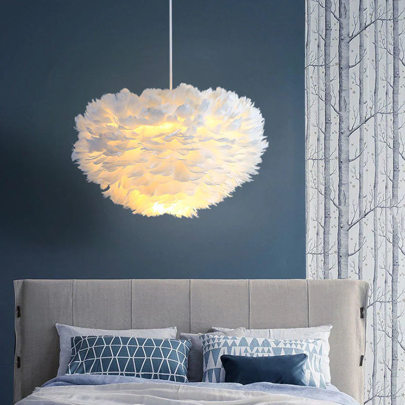 AURA Modern Minimalist Feather Pendant Light | Fluffy Ceiling Lamp