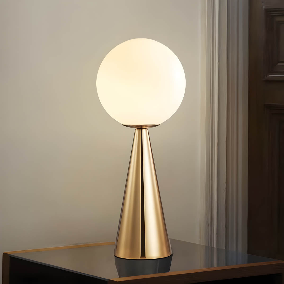 GEORGIA Modern Table Lamp | Glass Globe with Brass or Black Base - Styyler
