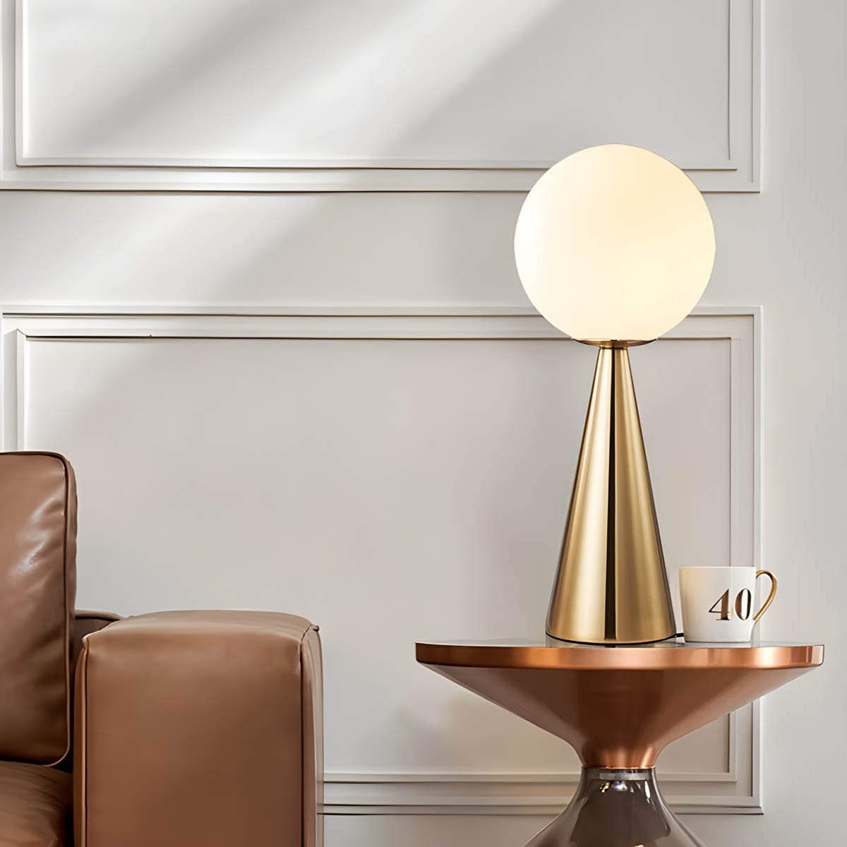 GEORGIA Modern Table Lamp | Glass Globe with Brass or Black Base - Styyler