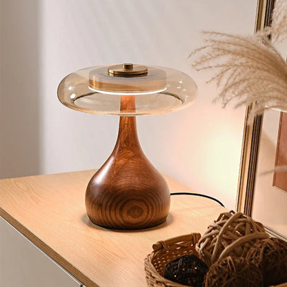 CHAMPI Solid Wood Table Lamp with Glass Shade | Retro Mushroom Design - Styyler