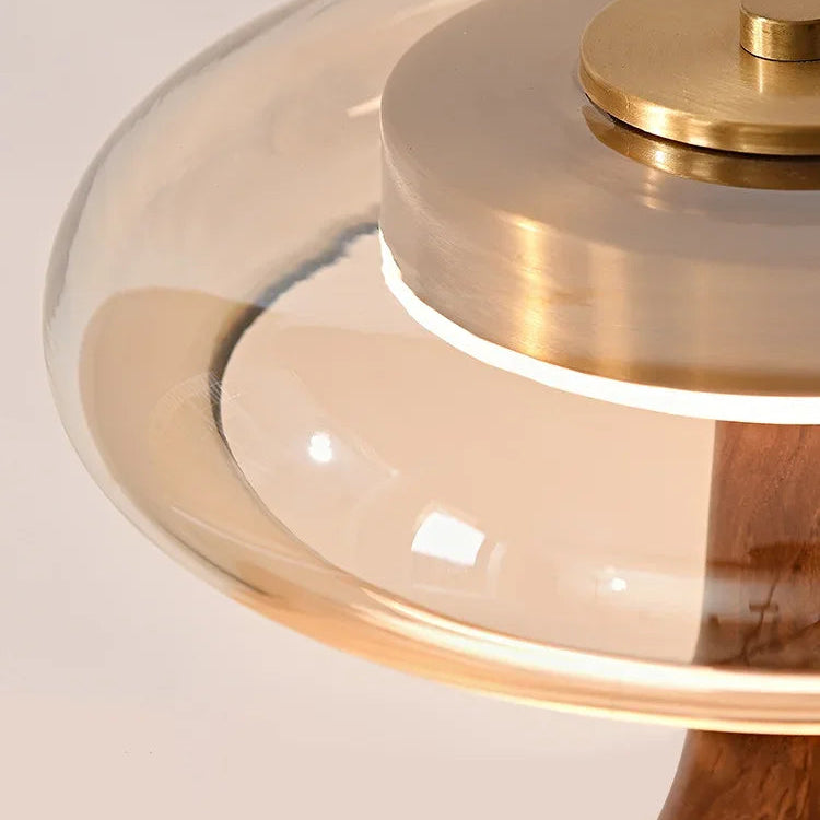 CHAMPI Solid Wood Table Lamp with Glass Shade | Retro Mushroom Design - Styyler
