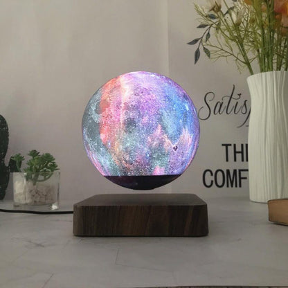Galaxy Floating Moon Lamp with Adjustable LED Light and Faux Wood Base, 14cm Diameter Home Decor 0