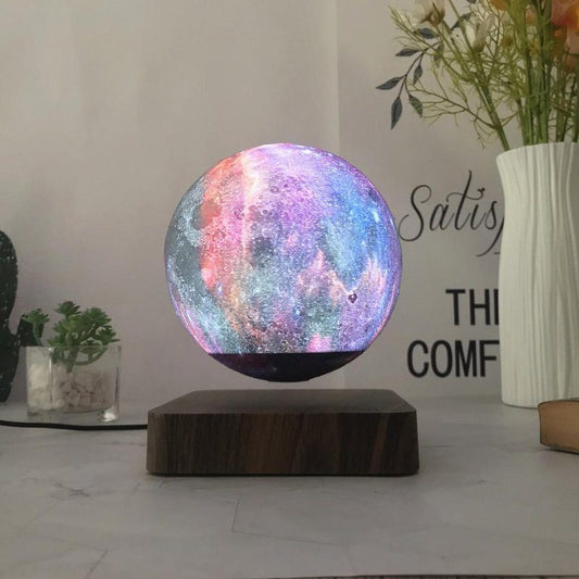 Galaxy Floating Moon Lamp with Adjustable LED Light and Faux Wood Base, 14cm Diameter Home Decor 0