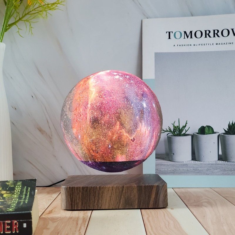 Galaxy Floating Moon Lamp with Adjustable LED Light and Faux Wood Base, 14cm Diameter Home Decor 2