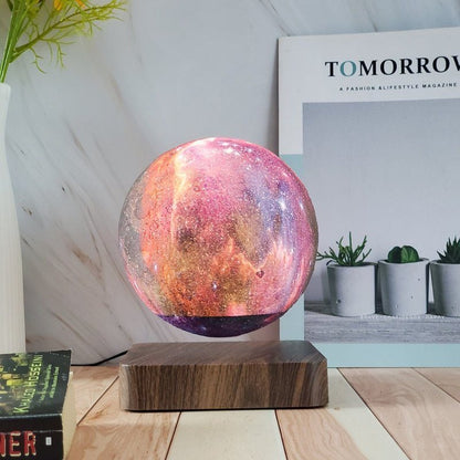 Galaxy Floating Moon Lamp with Adjustable LED Light and Faux Wood Base, 14cm Diameter Home Decor 2