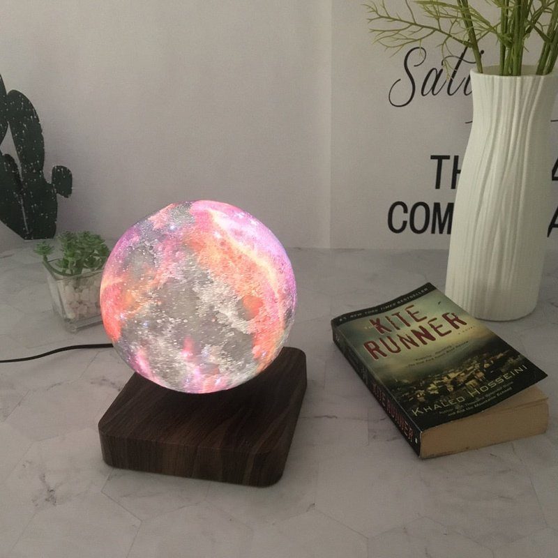 Galaxy Floating Moon Lamp with Adjustable LED Light and Faux Wood Base, 14cm Diameter Home Decor 3