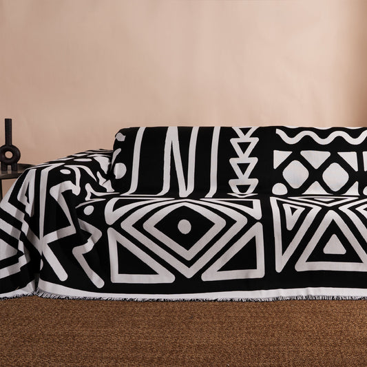 Tulum Geometric Boho Sofa Cover | Machine-Washable Throw Blanket for Pets and Kids