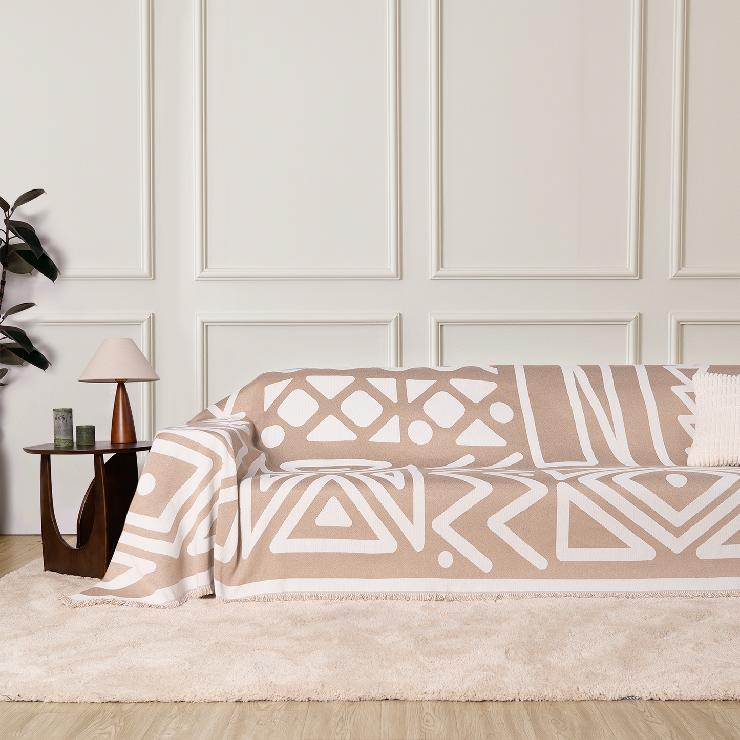 Tulum Geometric Boho Sofa Cover | Machine-Washable Throw Blanket for Pets and Kids